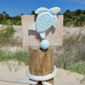 Wooden Sea Turtle Wall Hook Distressed Finish Coastal Home Decor